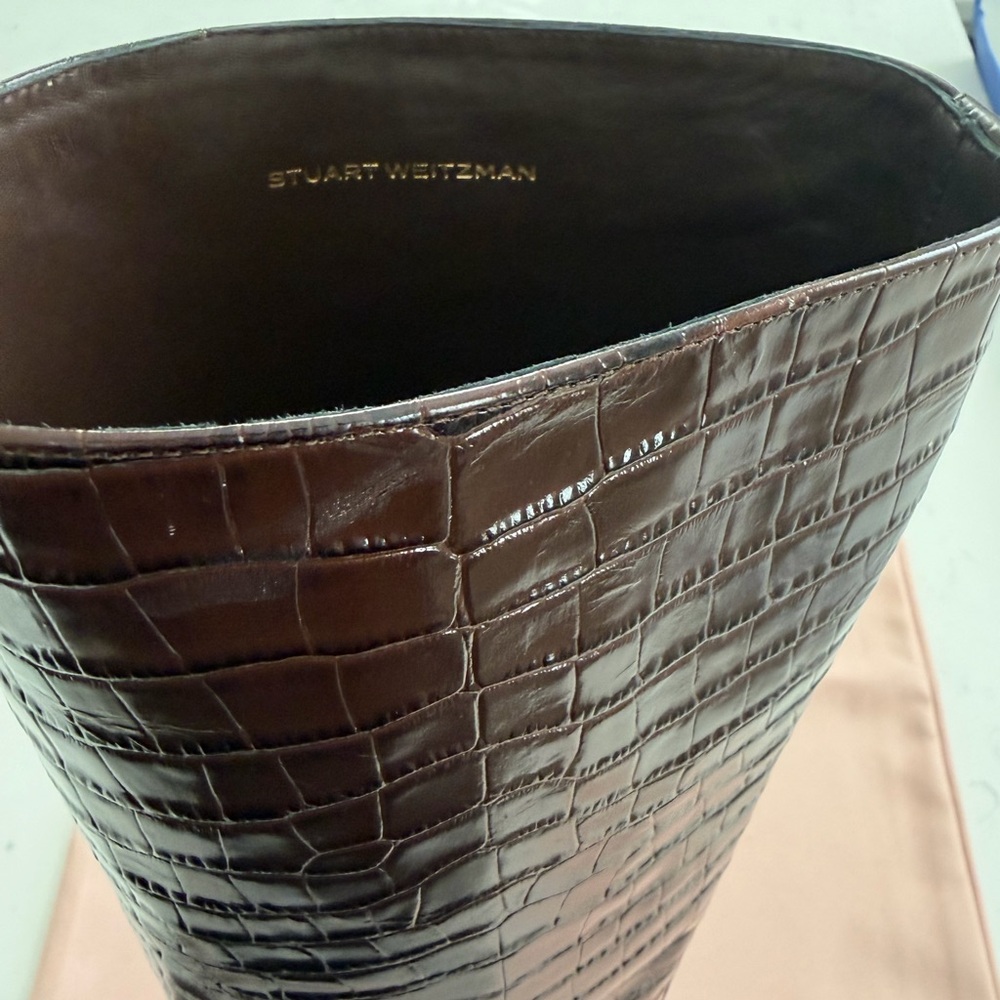 Stuart Weitzman Kaia Croc-Embossed Leather Knee-High Boots NWT - Picture 10 of 15